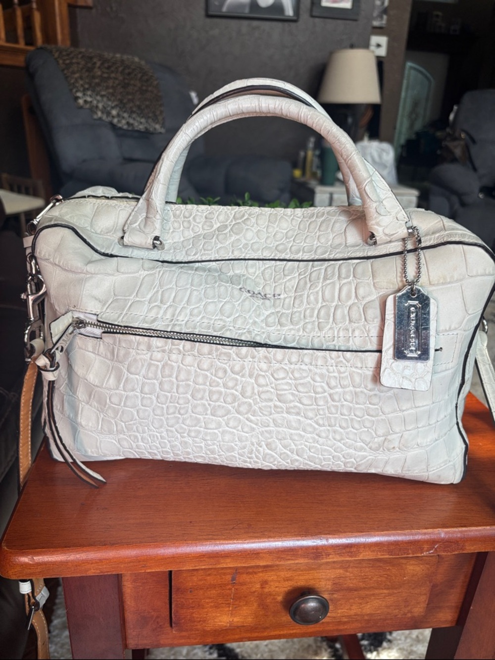 Coach Embossed Croc Leather Satchel Ivory 30449 Crossbody Carryall